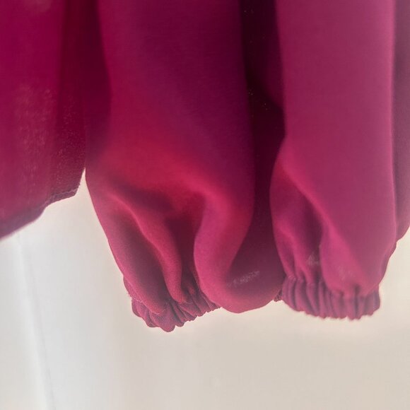 Adrianna Papell Magenta Pleated Blouse Long Sleeve Ruffle Collar Women's M - Picture 9 of 12